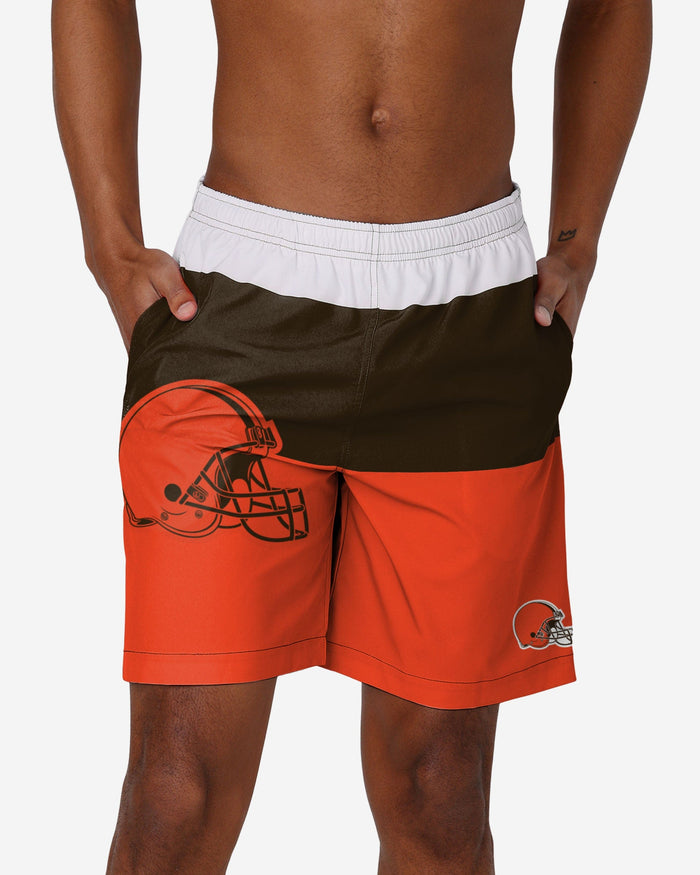 Cleveland Browns 3 Stripe Big Logo Swimming Trunks FOCO S - FOCO.com