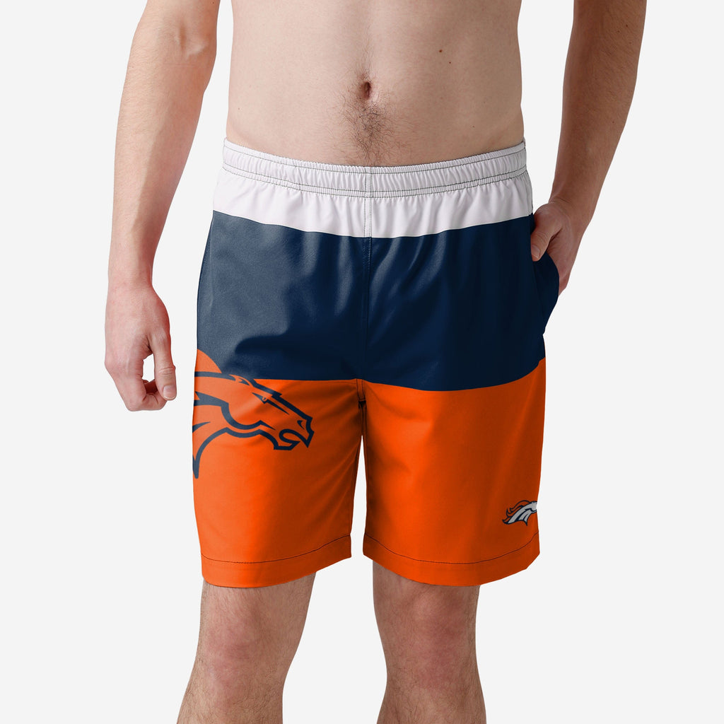 Denver Broncos 3 Stripe Big Logo Swimming Trunks FOCO S - FOCO.com