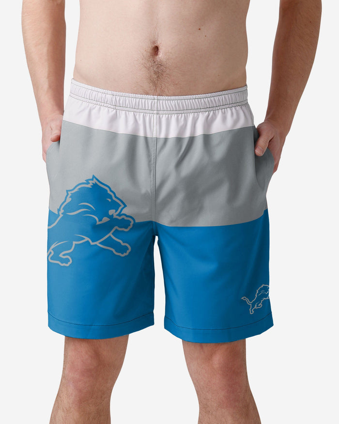 Detroit Lions 3 Stripe Big Logo Swimming Trunks FOCO S - FOCO.com