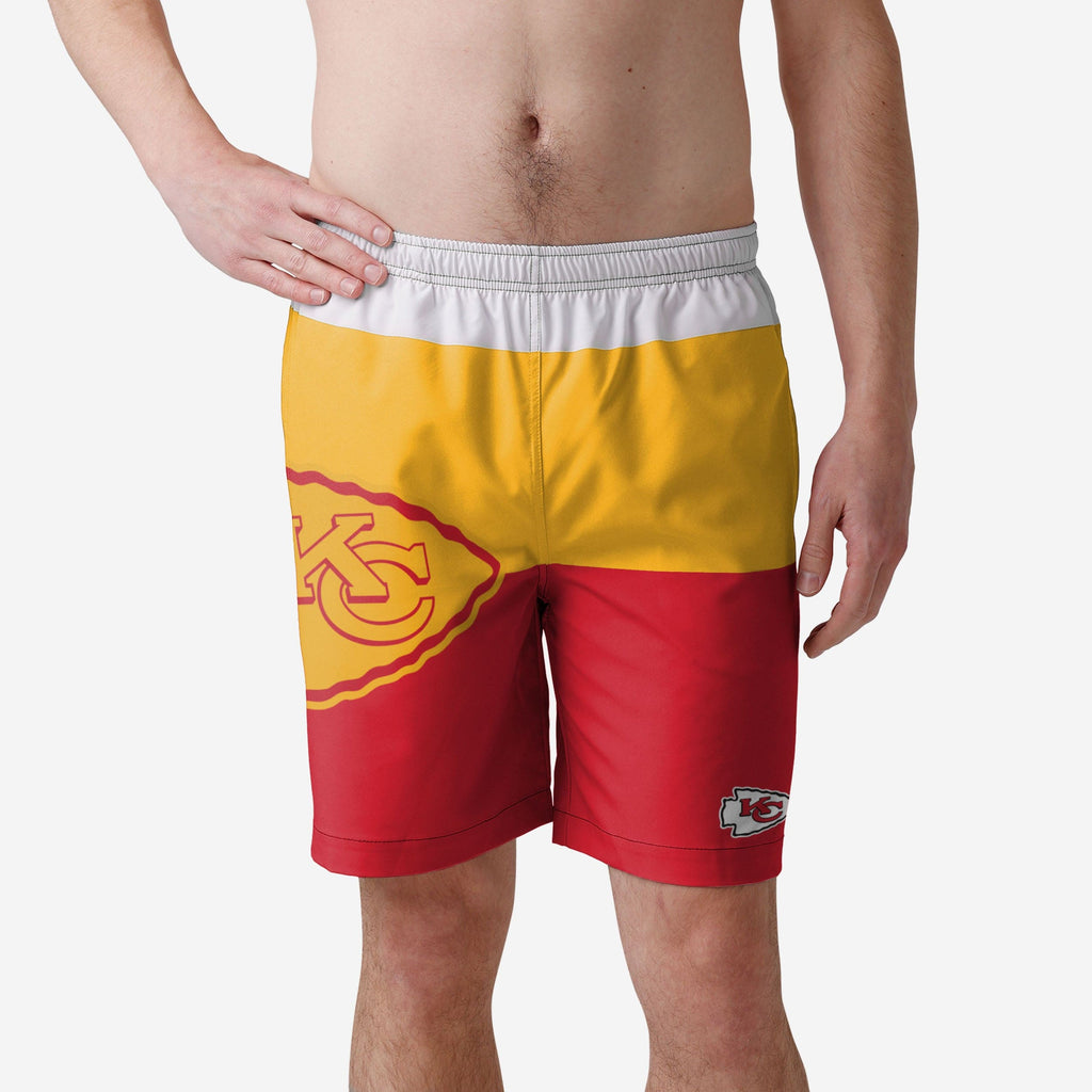 Kansas City Chiefs 3 Stripe Big Logo Swimming Trunks FOCO S - FOCO.com