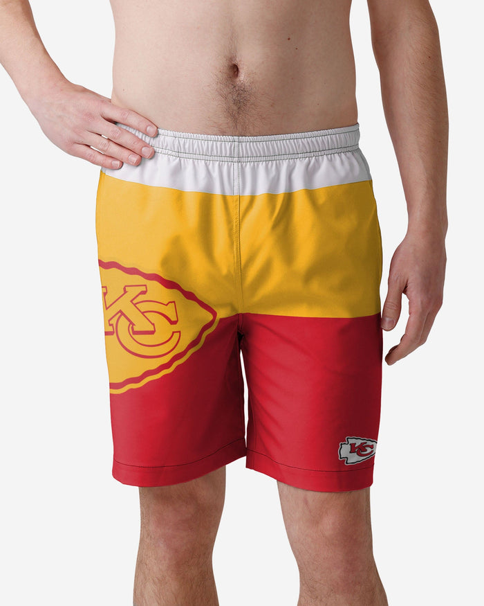 Kansas City Chiefs 3 Stripe Big Logo Swimming Trunks FOCO S - FOCO.com