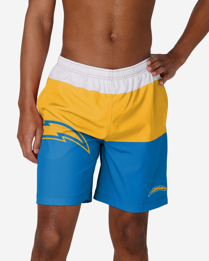 Los Angeles Chargers 3 Stripe Big Logo Swimming Trunks FOCO S - FOCO.com