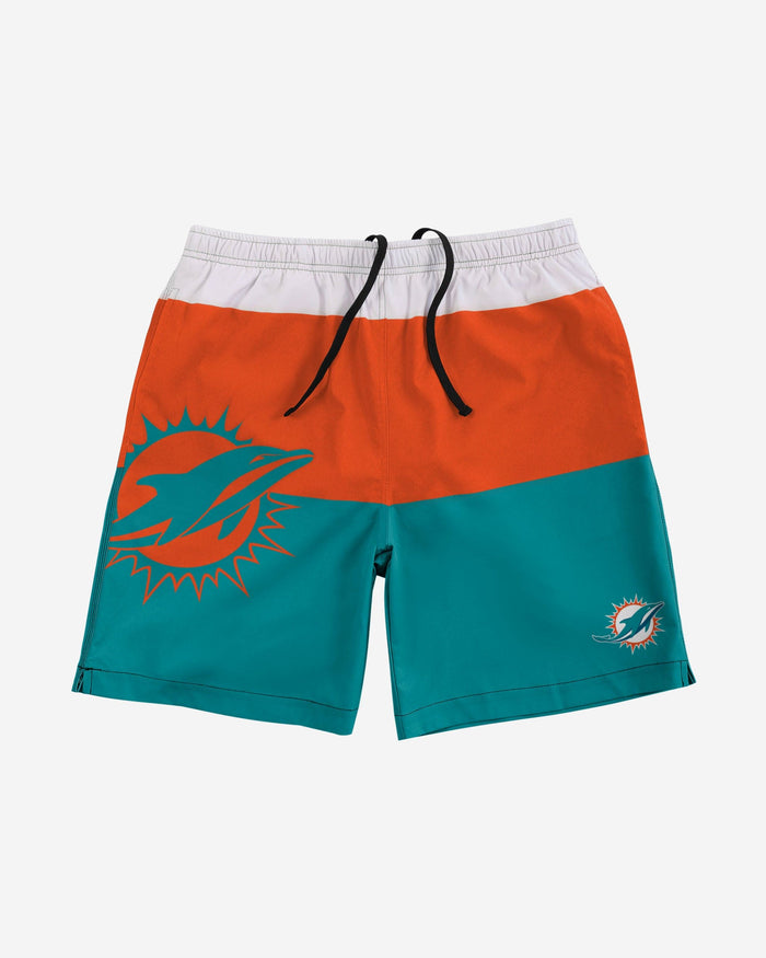 Miami Dolphins 3 Stripe Big Logo Swimming Trunks FOCO - FOCO.com