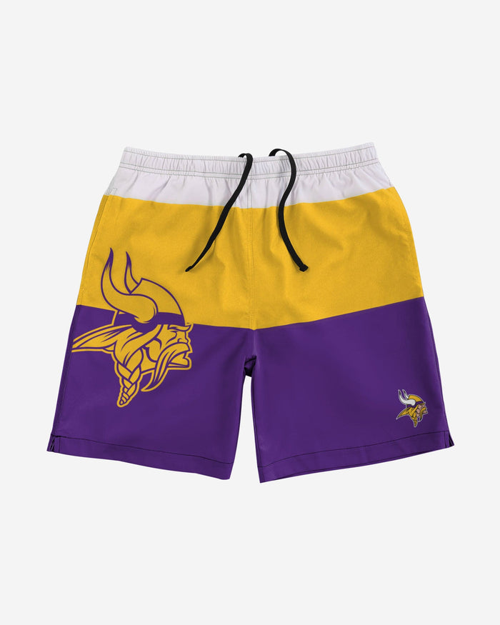 Minnesota Vikings 3 Stripe Big Logo Swimming Trunks FOCO - FOCO.com