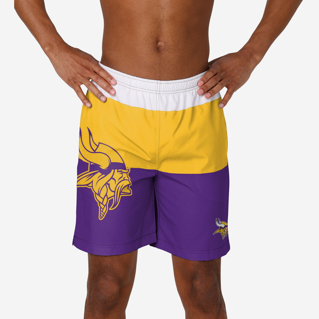 Minnesota Vikings 3 Stripe Big Logo Swimming Trunks FOCO S - FOCO.com