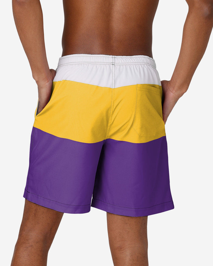 Minnesota Vikings 3 Stripe Big Logo Swimming Trunks FOCO - FOCO.com