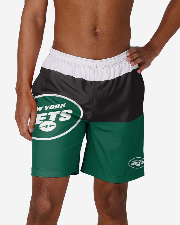 New York Jets 3 Stripe Big Logo Swimming Trunks FOCO S - FOCO.com