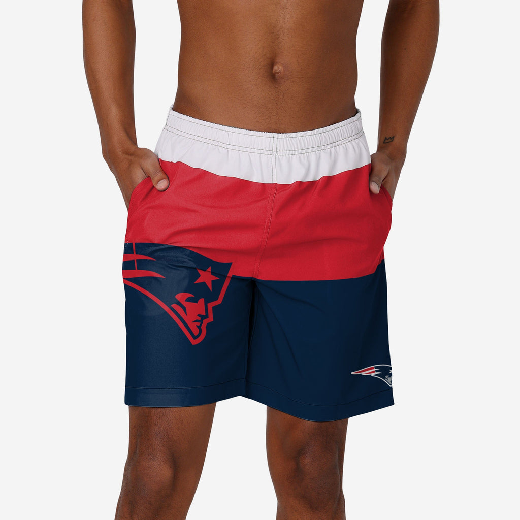 New England Patriots 3 Stripe Big Logo Swimming Trunks FOCO S - FOCO.com