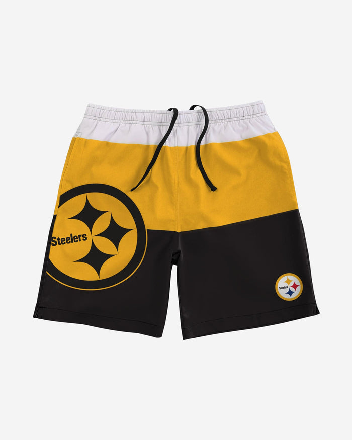 Pittsburgh Steelers 3 Stripe Big Logo Swimming Trunks FOCO - FOCO.com