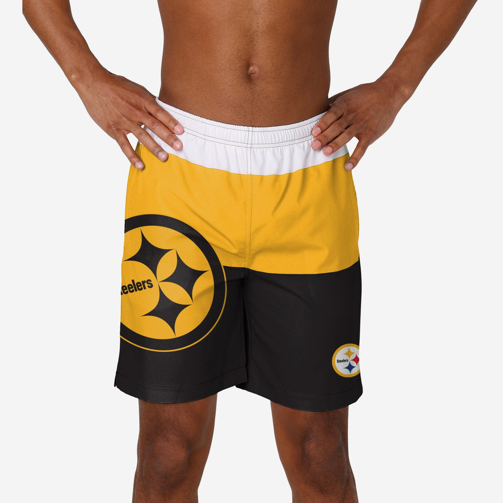 Pittsburgh Steelers 3 Stripe Big Logo Swimming Trunks FOCO S - FOCO.com