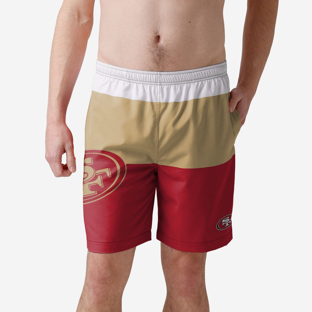 San Francisco 49ers 3 Stripe Big Logo Swimming Trunks FOCO S - FOCO.com