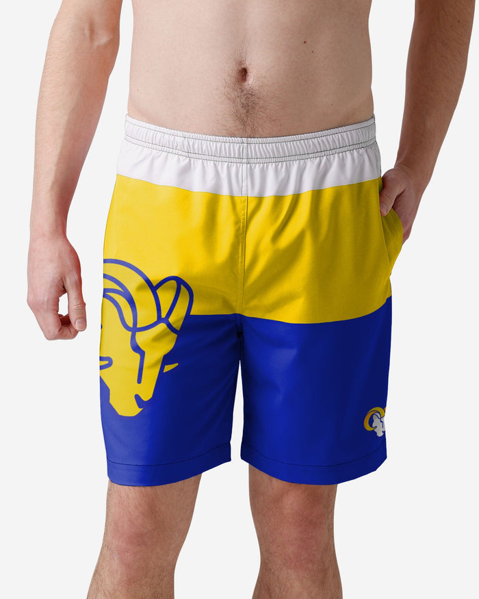 Los Angeles Rams 3 Stripe Big Logo Swimming Trunks FOCO S - FOCO.com