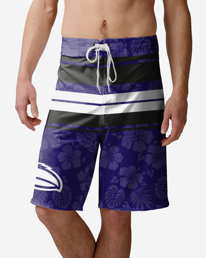 Baltimore Ravens Hibiscus Boardwalk Stripe Boardshorts FOCO S - FOCO.com