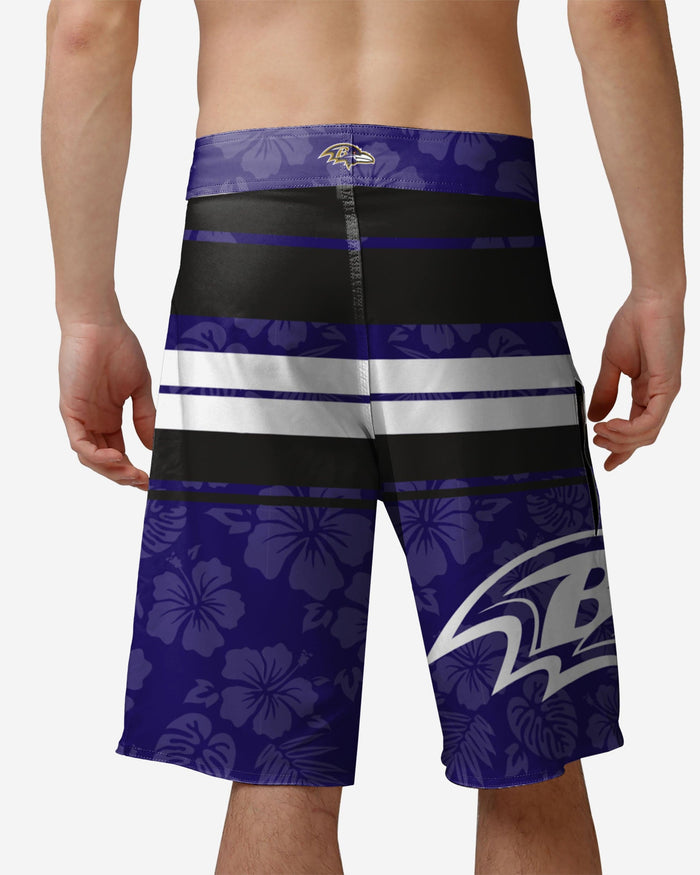 Baltimore Ravens Hibiscus Boardwalk Stripe Boardshorts FOCO - FOCO.com