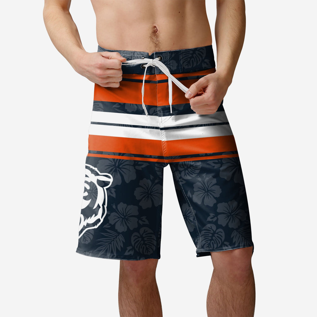 Chicago Bears Hibiscus Boardwalk Stripe Boardshorts FOCO S - FOCO.com