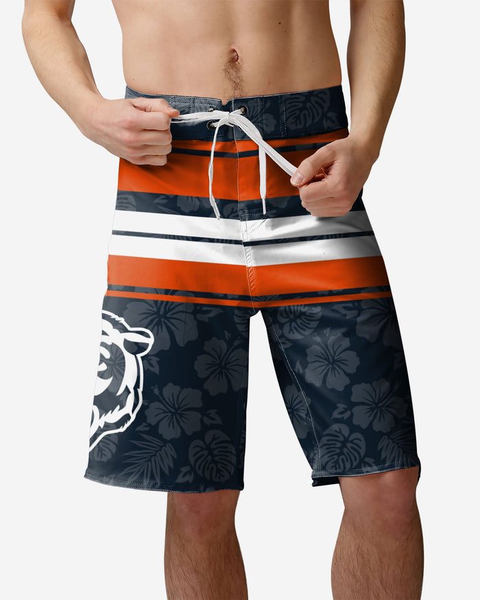 Chicago Bears Hibiscus Boardwalk Stripe Boardshorts FOCO S - FOCO.com