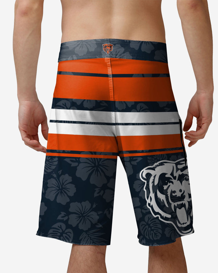 Chicago Bears Hibiscus Boardwalk Stripe Boardshorts FOCO - FOCO.com