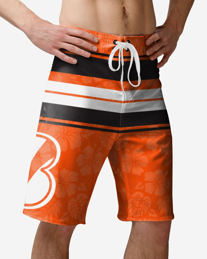 Cincinnati Bengals Hibiscus Boardwalk Stripe Boardshorts FOCO S - FOCO.com