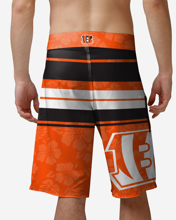 Cincinnati Bengals Hibiscus Boardwalk Stripe Boardshorts FOCO - FOCO.com