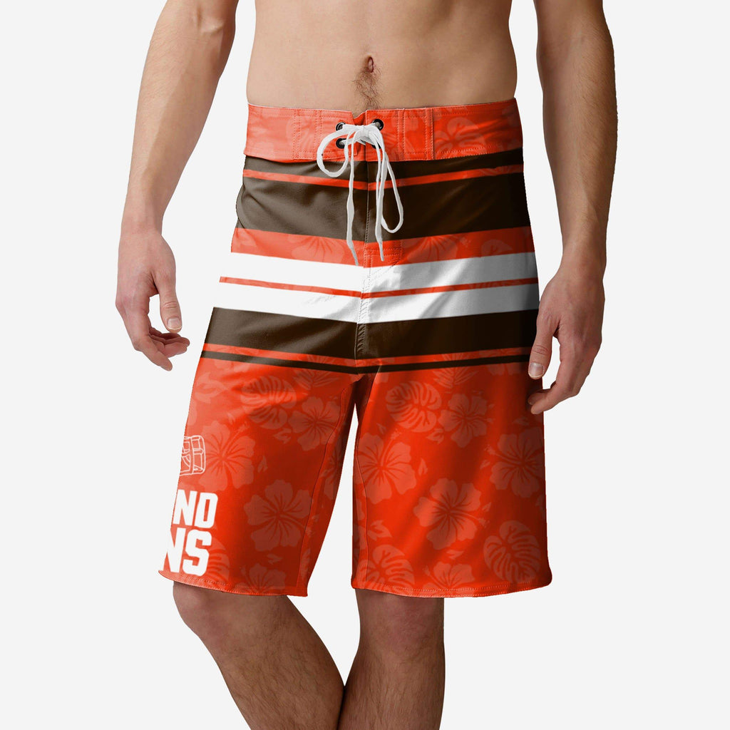 Cleveland Browns Hibiscus Boardwalk Stripe Boardshorts FOCO S - FOCO.com