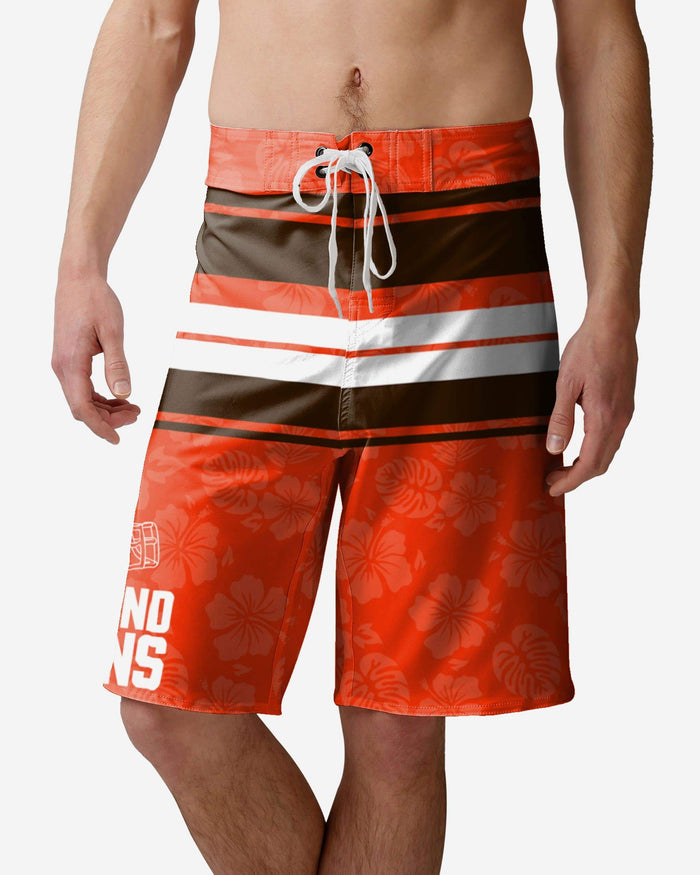 Cleveland Browns Hibiscus Boardwalk Stripe Boardshorts FOCO S - FOCO.com