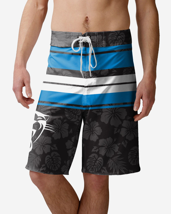 Carolina Panthers Hibiscus Boardwalk Stripe Boardshorts FOCO S - FOCO.com