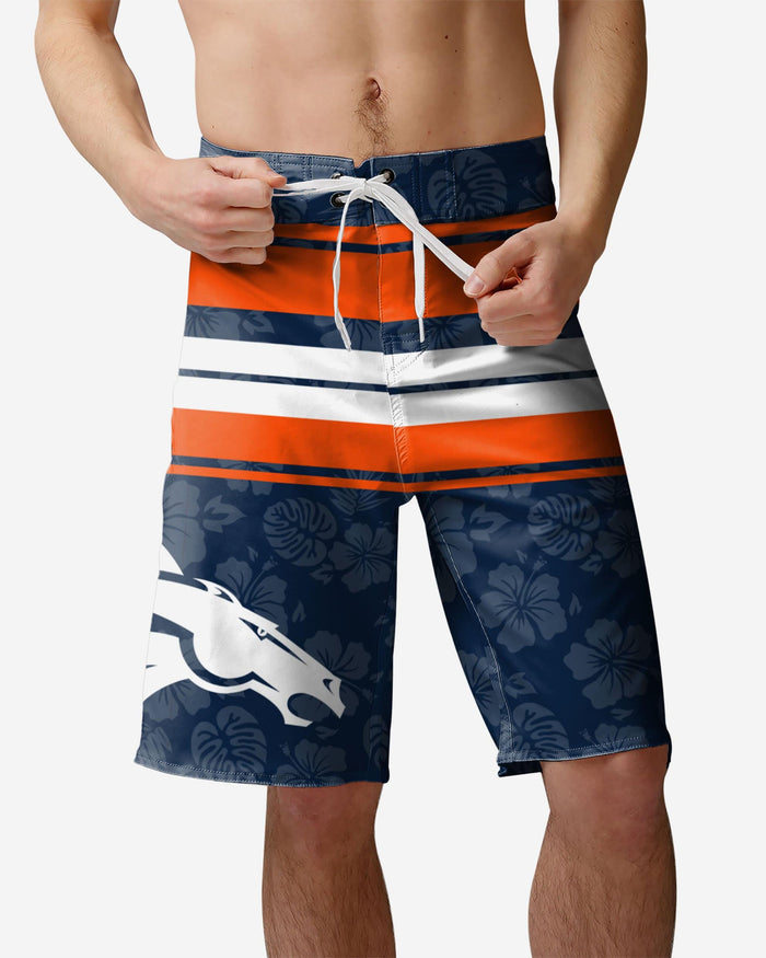 Denver Broncos Hibiscus Boardwalk Stripe Boardshorts FOCO S - FOCO.com