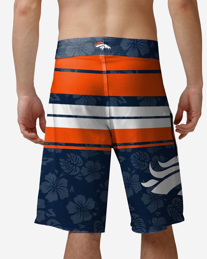 Denver Broncos Hibiscus Boardwalk Stripe Boardshorts FOCO - FOCO.com