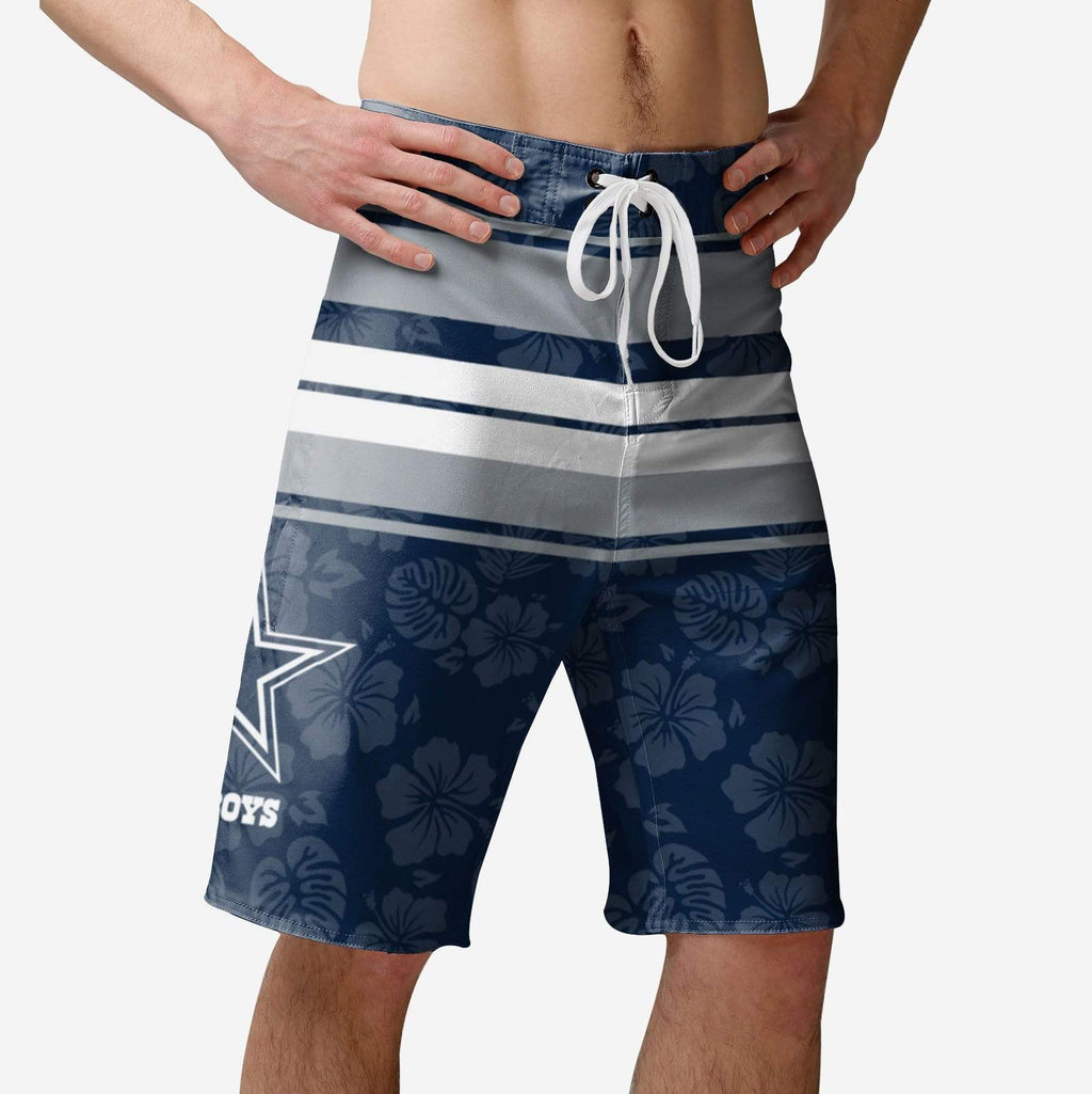 Dallas Cowboys Hibiscus Boardwalk Stripe Boardshorts FOCO S - FOCO.com