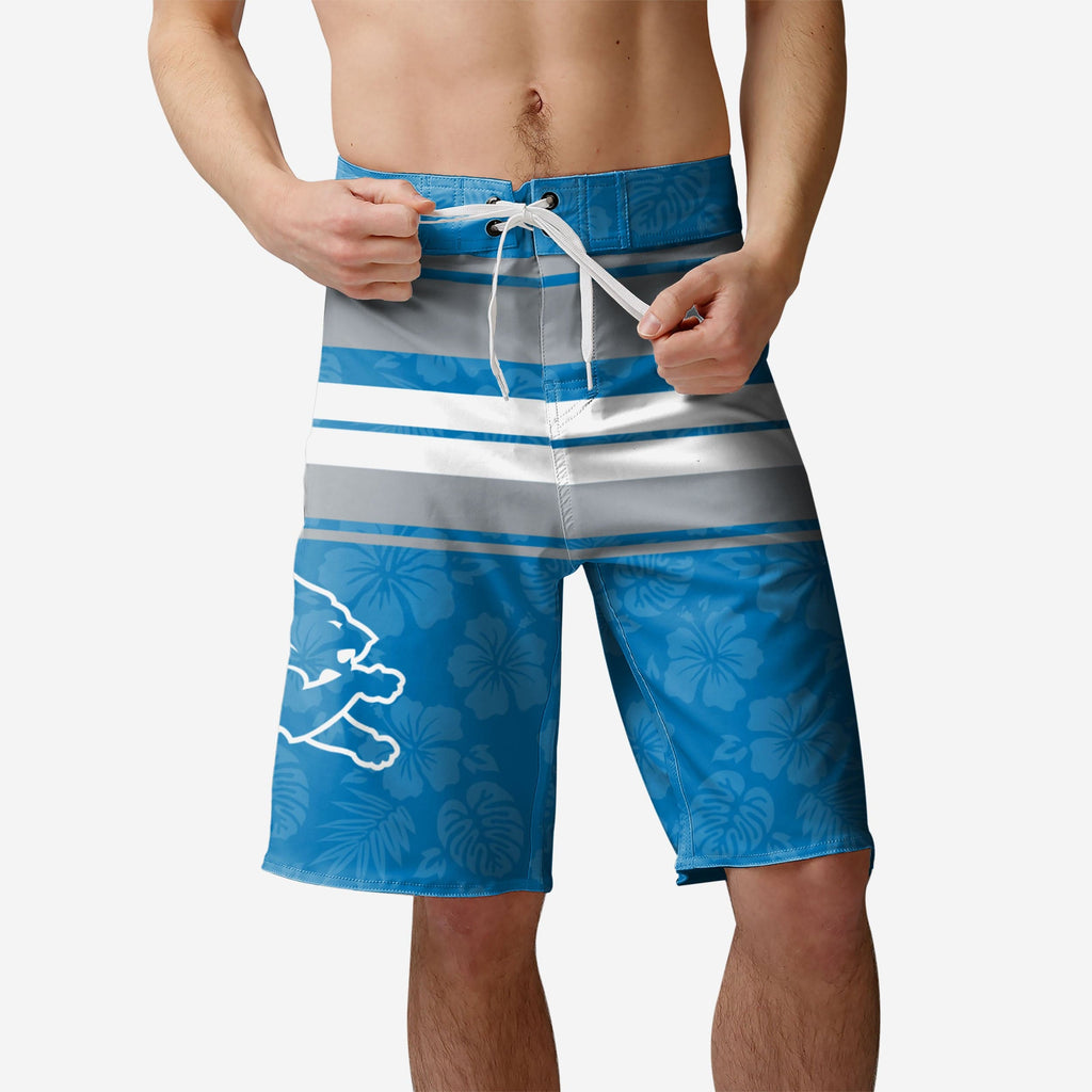 Detroit Lions Hibiscus Boardwalk Stripe Boardshorts FOCO S - FOCO.com