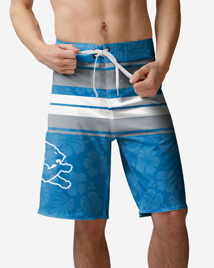 Detroit Lions Hibiscus Boardwalk Stripe Boardshorts FOCO S - FOCO.com