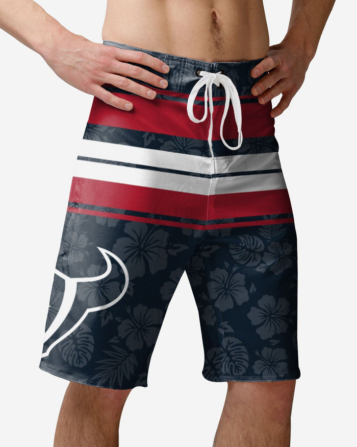 Houston Texans Hibiscus Boardwalk Stripe Boardshorts FOCO S - FOCO.com