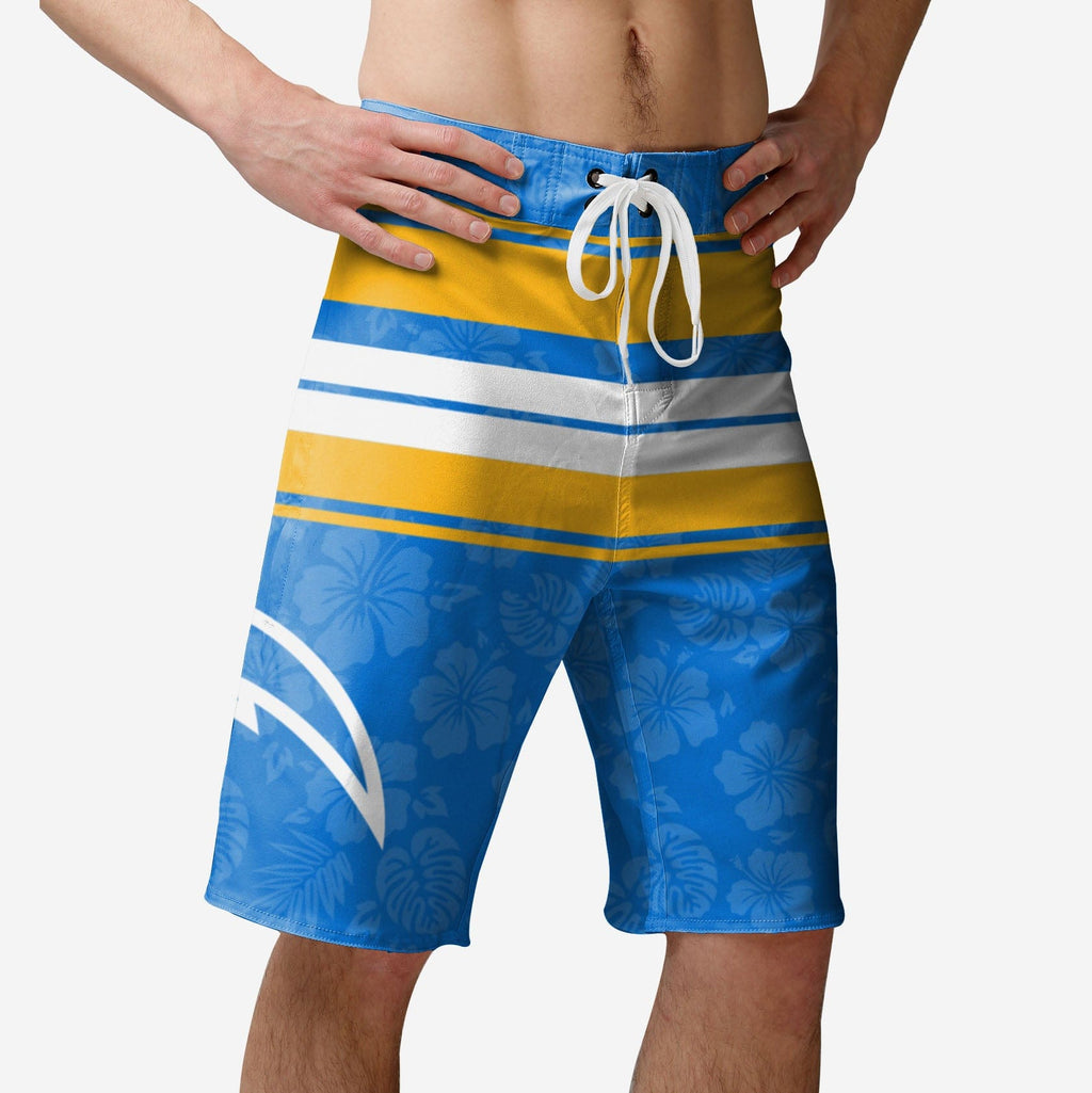 Los Angeles Chargers Hibiscus Boardwalk Stripe Boardshorts FOCO S - FOCO.com