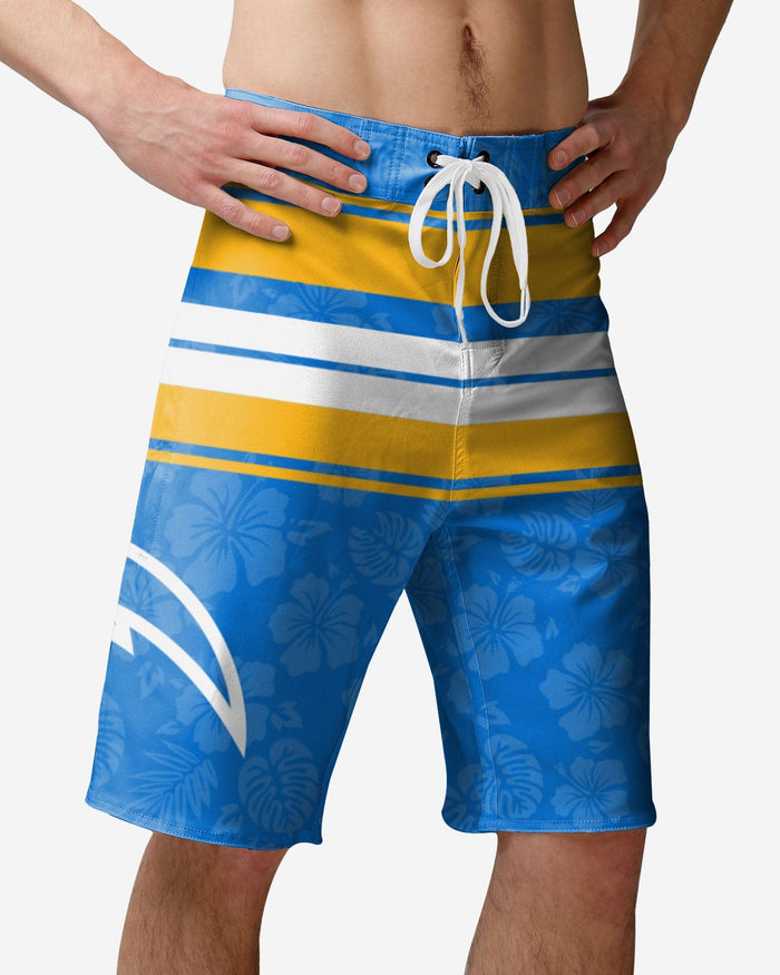 Los Angeles Chargers Hibiscus Boardwalk Stripe Boardshorts FOCO S - FOCO.com