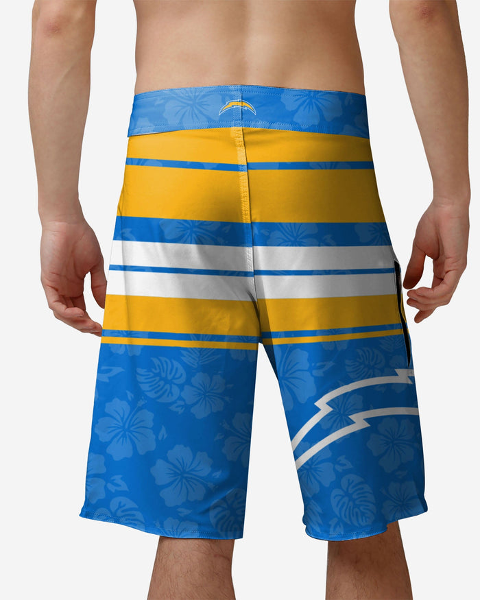 Los Angeles Chargers Hibiscus Boardwalk Stripe Boardshorts FOCO - FOCO.com