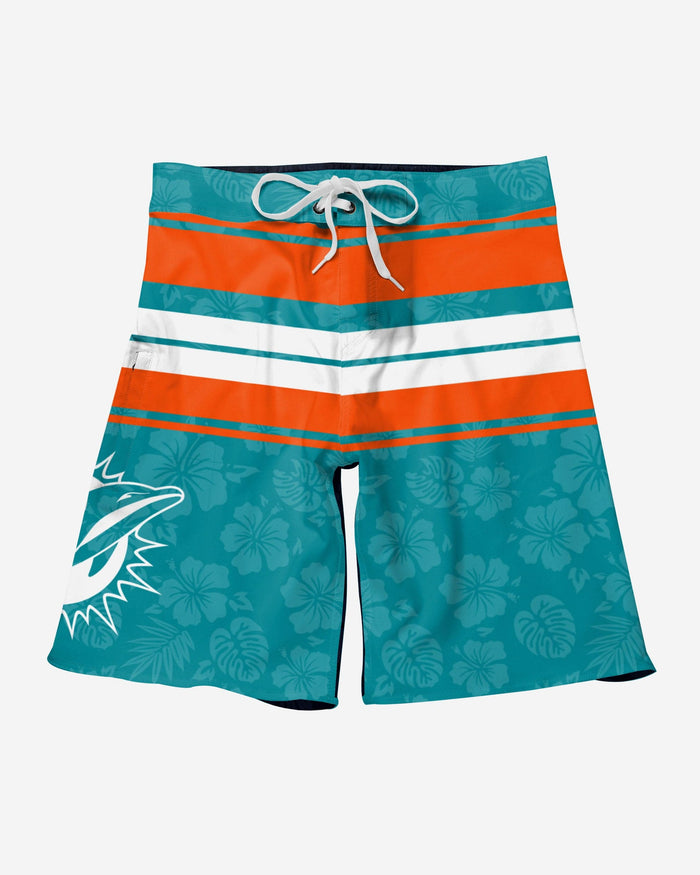 Miami Dolphins Hibiscus Boardwalk Stripe Boardshorts FOCO - FOCO.com