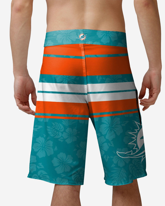 Miami Dolphins Hibiscus Boardwalk Stripe Boardshorts FOCO - FOCO.com