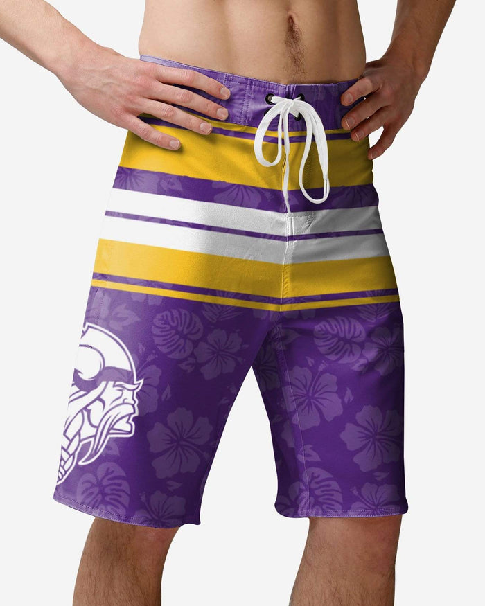 Minnesota Vikings Hibiscus Boardwalk Stripe Boardshorts FOCO S - FOCO.com