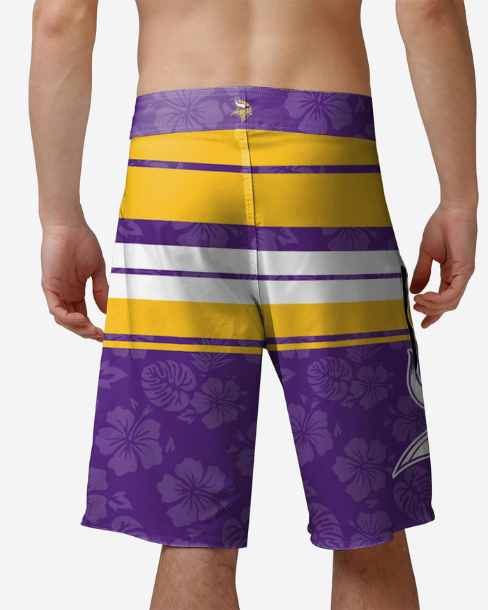 Minnesota Vikings Hibiscus Boardwalk Stripe Boardshorts FOCO - FOCO.com