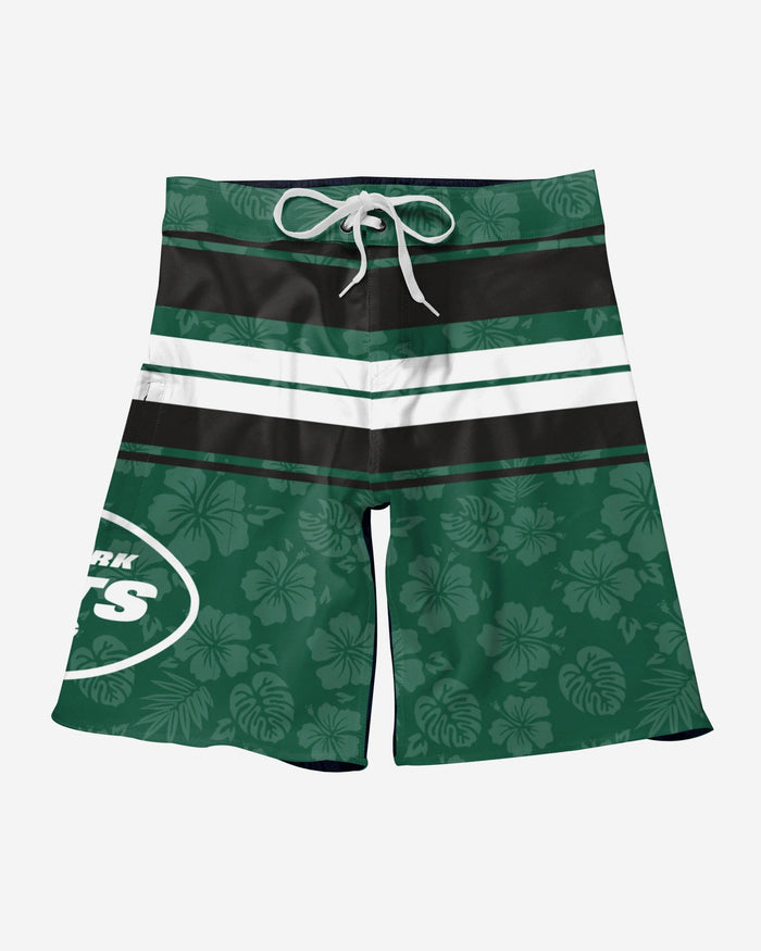 New York Jets Hibiscus Boardwalk Stripe Boardshorts FOCO - FOCO.com