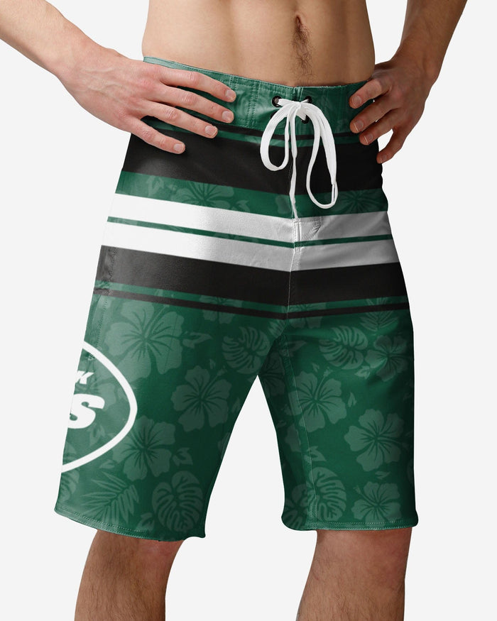 New York Jets Hibiscus Boardwalk Stripe Boardshorts FOCO S - FOCO.com