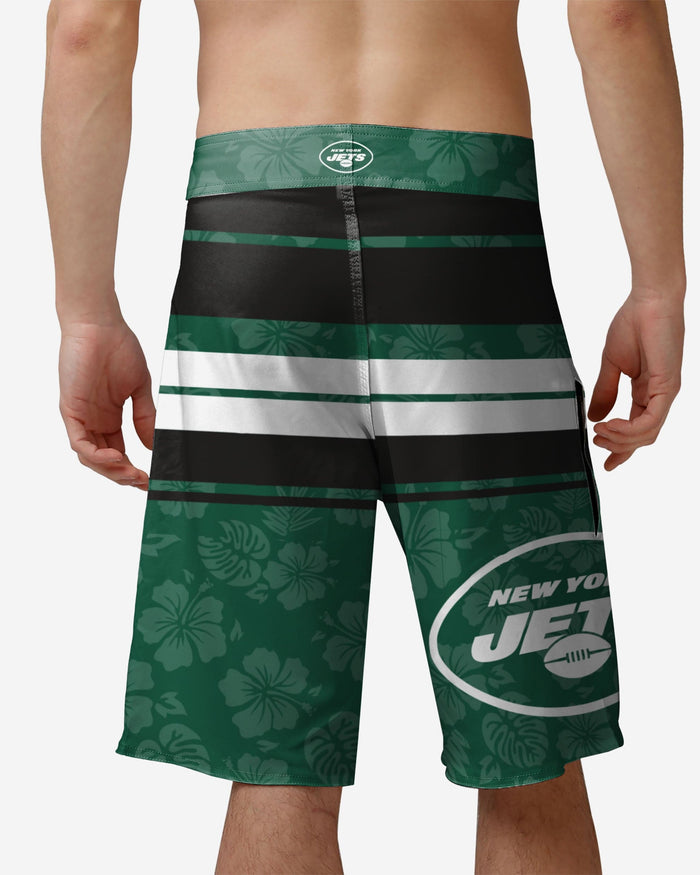 New York Jets Hibiscus Boardwalk Stripe Boardshorts FOCO - FOCO.com