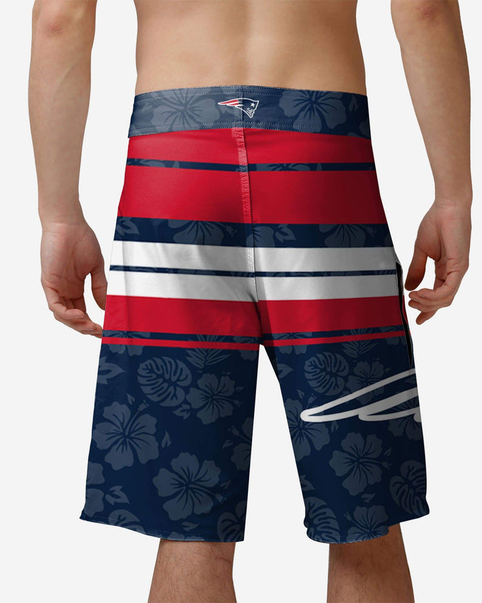 New England Patriots Hibiscus Boardwalk Stripe Boardshorts FOCO - FOCO.com