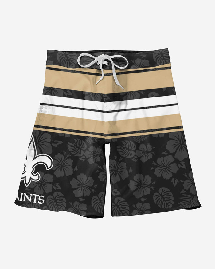 New Orleans Saints Hibiscus Boardwalk Stripe Boardshorts FOCO - FOCO.com