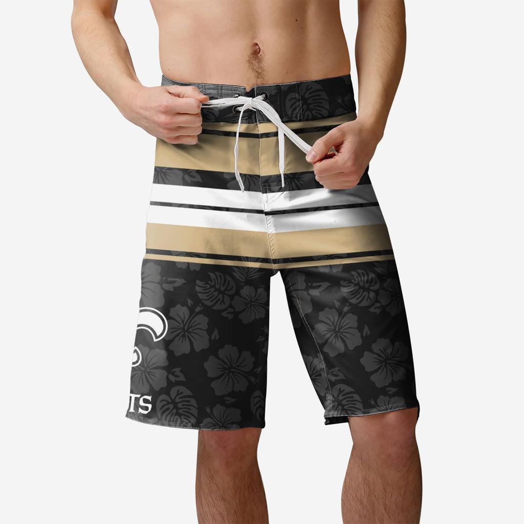 New Orleans Saints Hibiscus Boardwalk Stripe Boardshorts FOCO S - FOCO.com