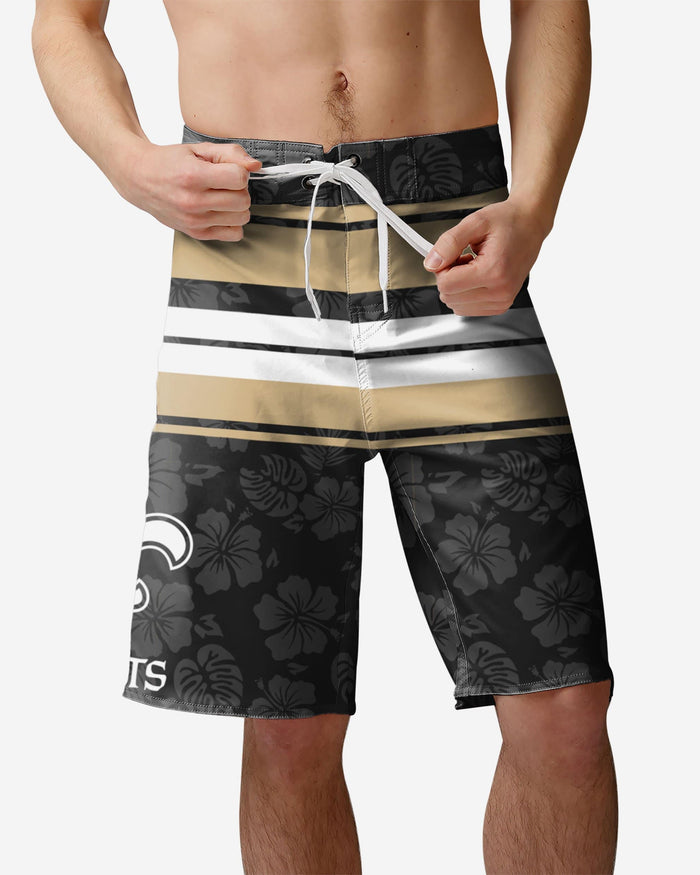 New Orleans Saints Hibiscus Boardwalk Stripe Boardshorts FOCO S - FOCO.com