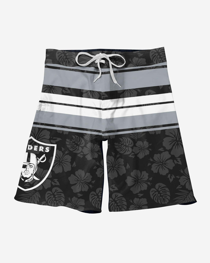 Las Vegas Raiders Hibiscus Boardwalk Stripe Boardshorts FOCO - FOCO.com