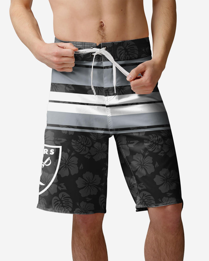 Las Vegas Raiders Hibiscus Boardwalk Stripe Boardshorts FOCO S - FOCO.com