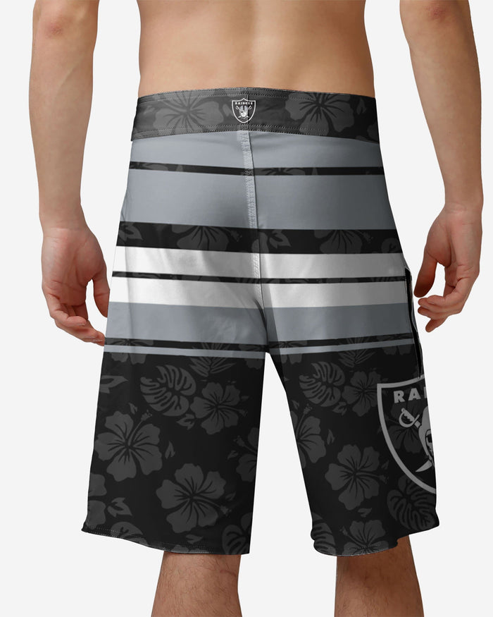 Las Vegas Raiders Hibiscus Boardwalk Stripe Boardshorts FOCO - FOCO.com