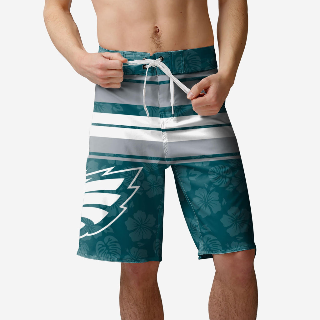 Philadelphia Eagles Hibiscus Boardwalk Stripe Boardshorts FOCO S - FOCO.com